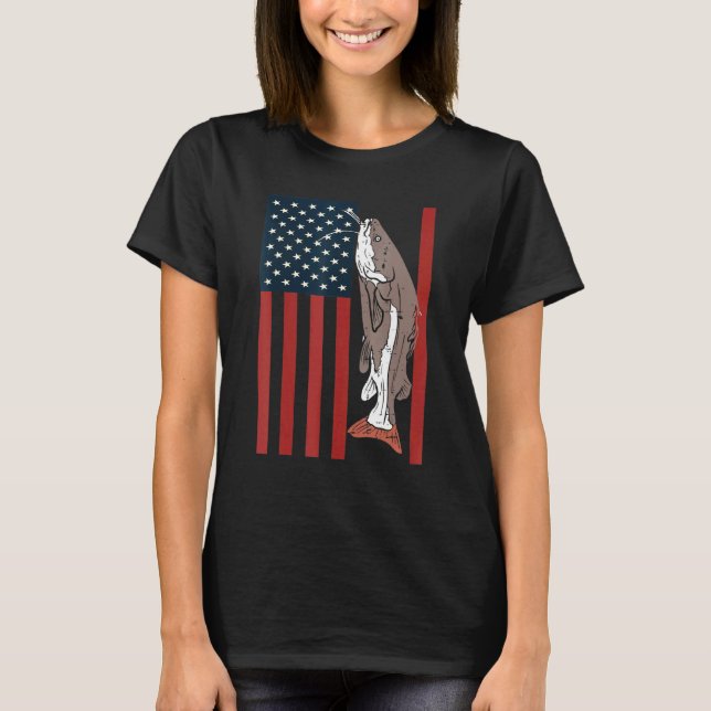 Camiseta Pesca de peixe-peixe Captura Patriótica Americana (Frente)