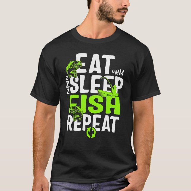 Camiseta Pesca De Peixes Do Sono Repetição Para Homens Pesc (Frente)