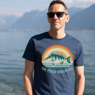 Camiseta Pesca de Perca Texto Personalizado Retro Nascer do