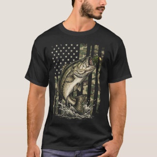 Camiseta Pesca de Robalo Vintage Bandeira Americana Camufla