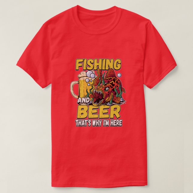 Camiseta Pesca E Cerveja Por Isso Estou Aqui Pescador Sayin (Frente do Design)