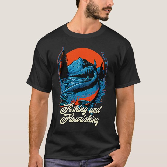 Camiseta Pesca e Comida de conforto florescente (Frente)