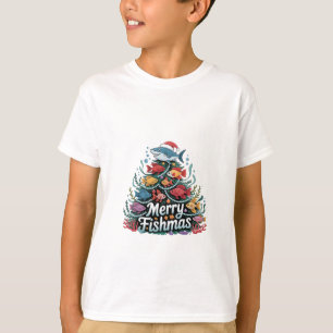 Camiseta Pesca Engraçada Árvore de Natal Pescador