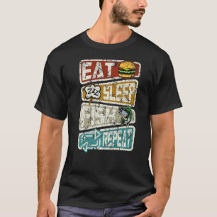Camiseta Pesca Engraçada Coma Peixe Dormindo Repete Angl