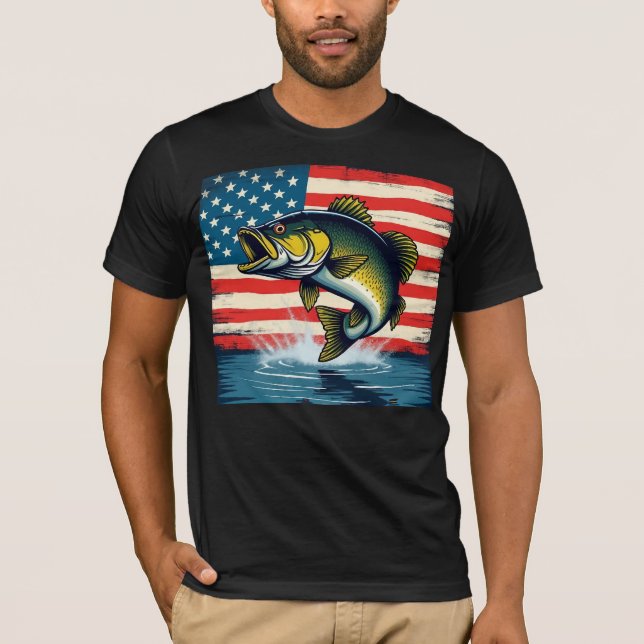 Camiseta Pesca Estados Unidos Bandeira Grande Boca-Boca Tsh (Frente)