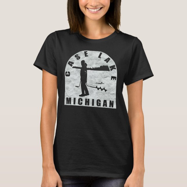 Camiseta Pesca no gelo no lago Case Michigan (Frente)