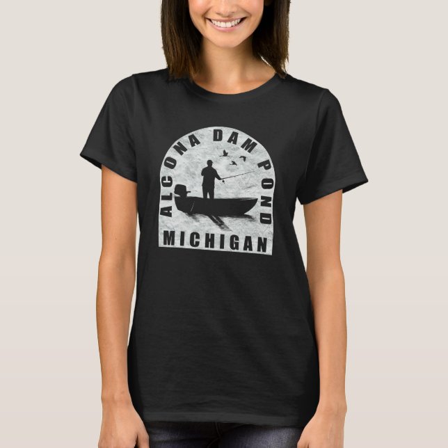 Camiseta Pesca no Lago Alcona Dam Michigan (Frente)
