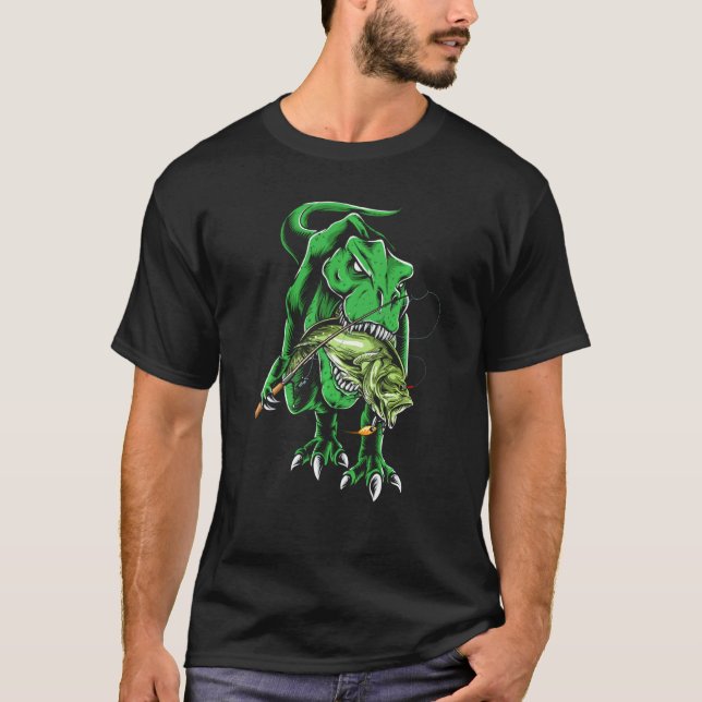 Camiseta Pesca no Mar Profundo Rex Dinossauro Atum Dino Fis (Frente)