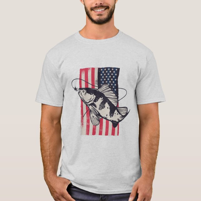 Camiseta Pesca Patriótica Americana Quarto de julho (Frente)