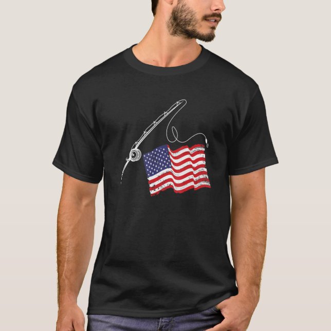 Camiseta Pesca Patriótica Norte-Americana Bandeira Pesca Ar (Frente)