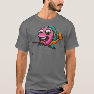 Camiseta Pesca Que Detém Pescador De Pó De Rod