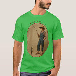 Camiseta Pescador Antigo com uma Cana de Pescar e Peixe URM