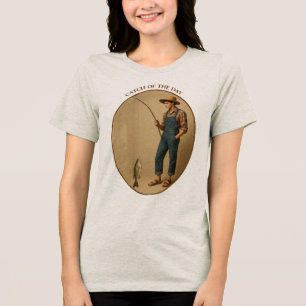 Camiseta Pescador Antigo com uma Cana de Pescar e Peixe URM