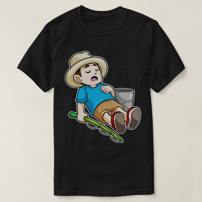 Camiseta Pescador com Balde de vara de pescar 2 (Frente do Design)