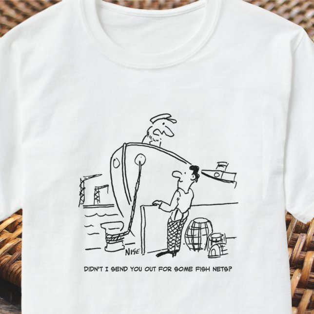 Camiseta Pescador com desenho animado com redes de pesca (Criador carregado)