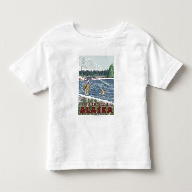 Camiseta Pescador da mosca - Anchorage, Alaska (Frente)