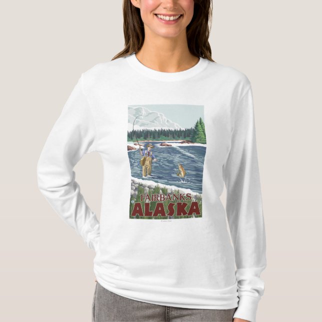 Camiseta Pescador da mosca - Fairbanks, Alaska (Frente)