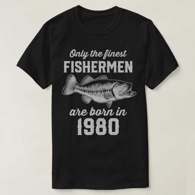 Camiseta Pescador de 44 anos pescando 1980 44 (Frente do Design)