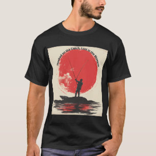 Camiseta Pescador de Arte de Pixel Retro ao Amanhecer