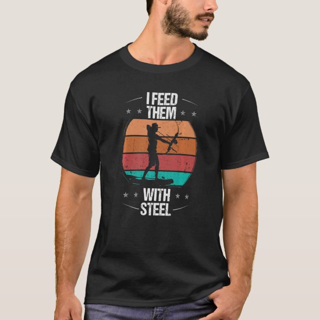 Camiseta Pescador de boliche eu os alimento com aço (Frente)