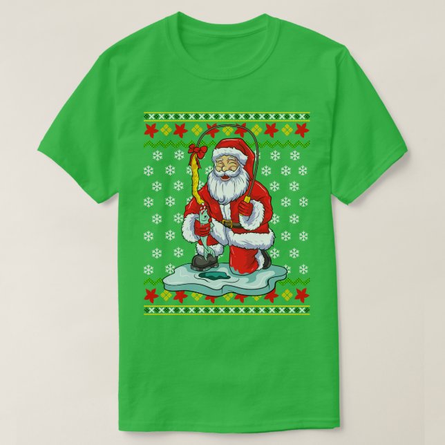 Camiseta Pescador de gelo Santa Claus Pescador Foga Natal S (Frente do Design)