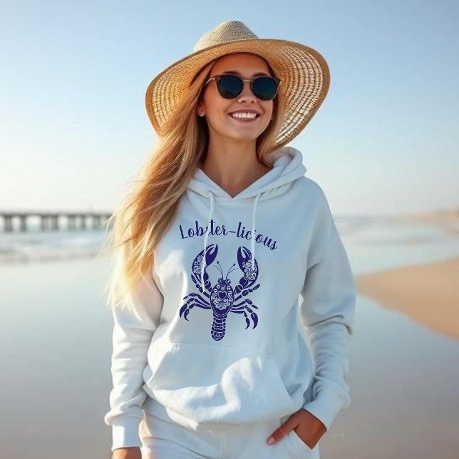 Camiseta Pescador de lagosta Core-Havaí-Tropical- (Lobster-Fisherman Core-Hawaiian-Tropical-Funny Summer Beach hoodie-dark blue)
