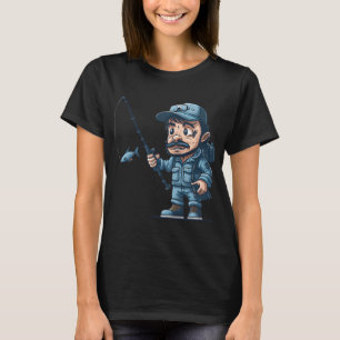 Camiseta Pescador pega peixe pequeno. Pesca .