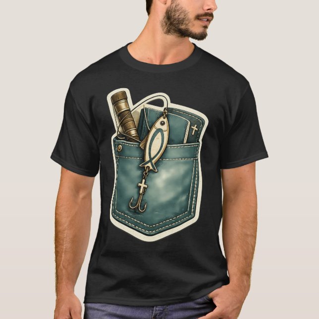 Camiseta Pescadores de Homens Design de Bolso â€” Mateus 4: (Frente)