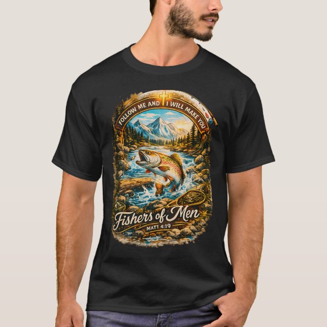 Camiseta Pescadores de Homens Mateus 4:19 Pesca Cristã (Frente)