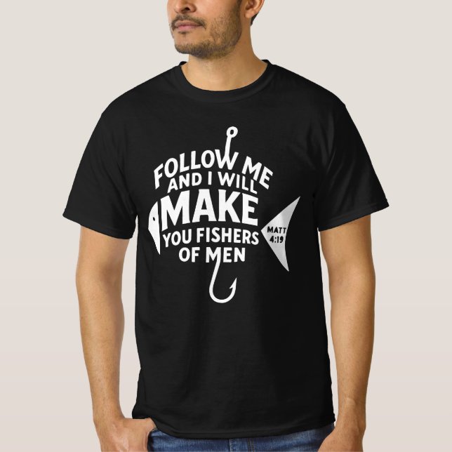 Camiseta "Pescadores de Homens" Mateus 4:19 Versículo da Bí (Frente)