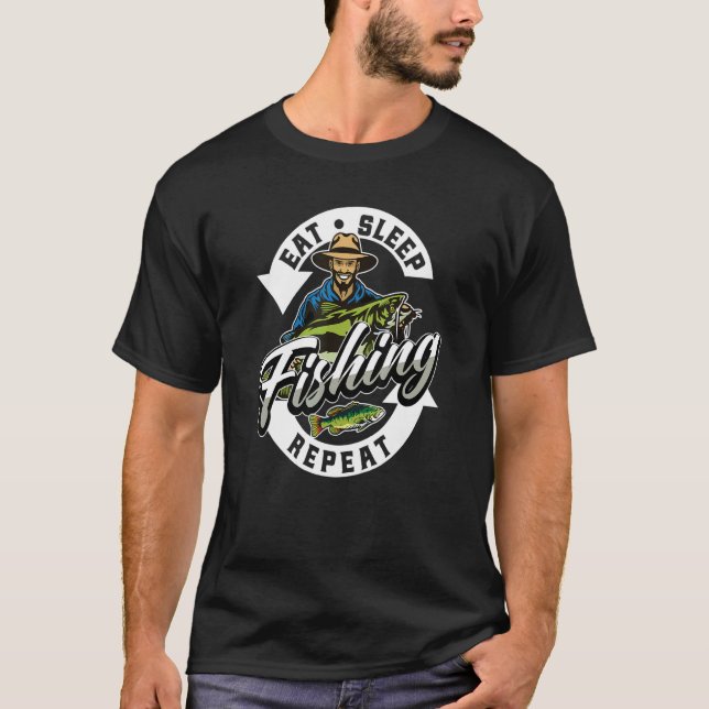 Camiseta Pescadores Hobby Pescadores Comem Dormem Pescando  (Frente)