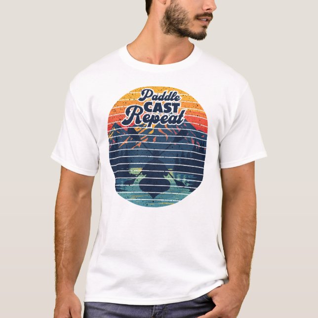 Camiseta Pescaria de Caiaque Remo Pôr do Sol Retro (Frente)