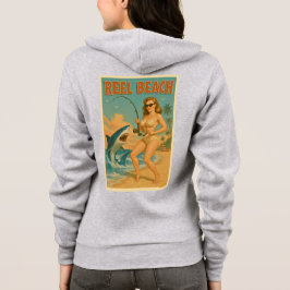 Camiseta Pescaria de Tubarão na Praia em Cartaz Ilustrado E