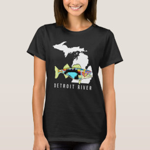 Camiseta Pescaria de Walleye no Rio Detroit Michigan Água D