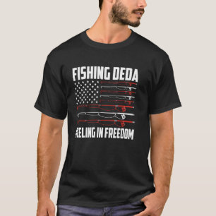 Camiseta Pescaria Deda 4 De Julho Bandeira Dos EUA Rebobina