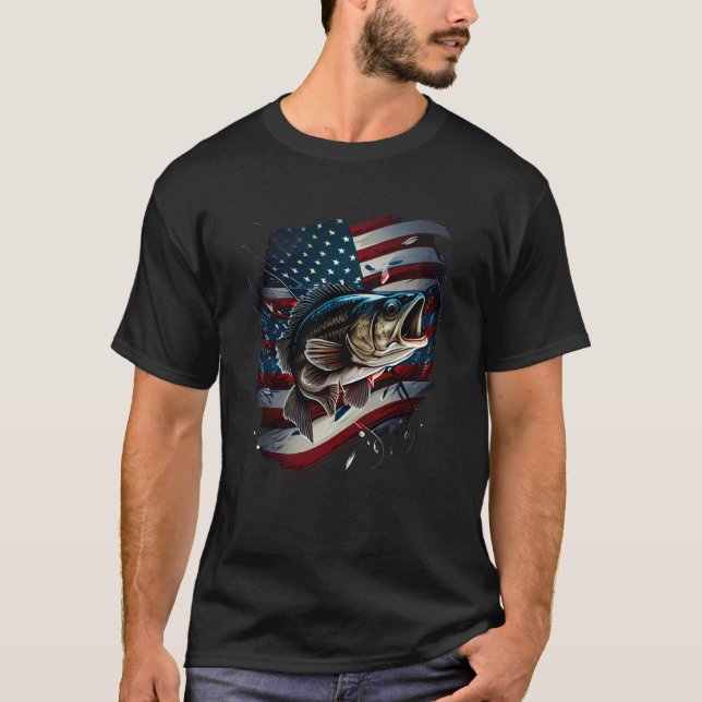 Camiseta Pescaria e um Robalo de Boca Larga com Bandeira Am (Frente)