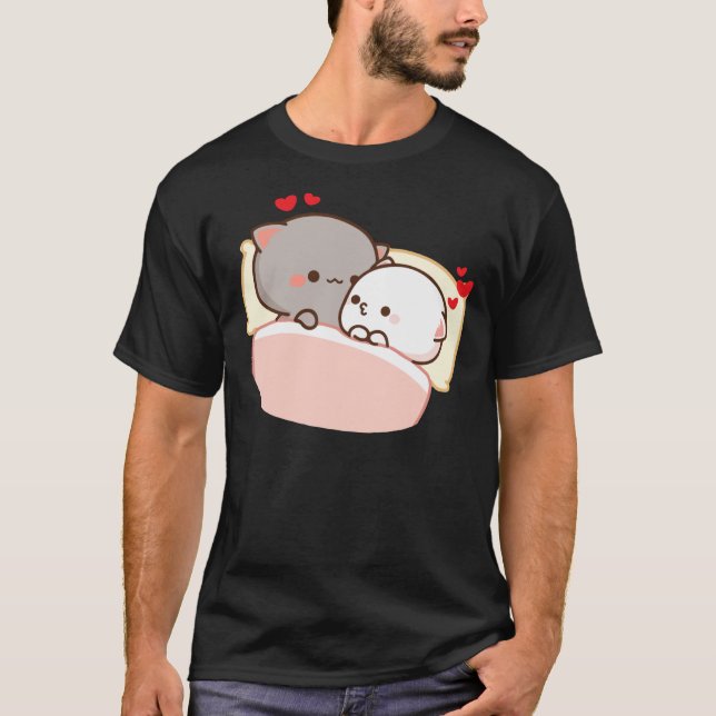 Camiseta Pêssego Bonito E Goma A Dormir Gato Mochi  (Frente)