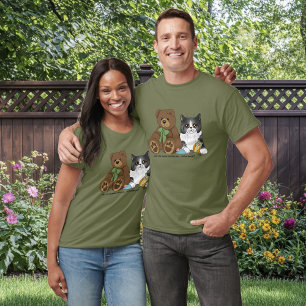 Camiseta Pêssego Caprichoso Urso de Pelúcia Gato Cinza Fofo