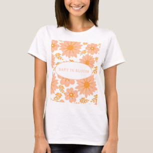 Camiseta Pêssego de Vintagem Retroativa Padrão de Flor Lara