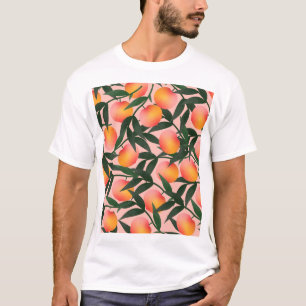 Camiseta Pêssego Padrão de Fundo Cor-de-Fundo Rosa da Fruta