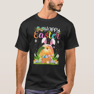 Camiseta Pêssegos Fruta Coelhinho de Ovo Caça Pêssegos Feli