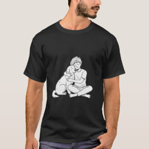 Camiseta Pessoa com Desenho Rabiscado Abraçando Cachorro