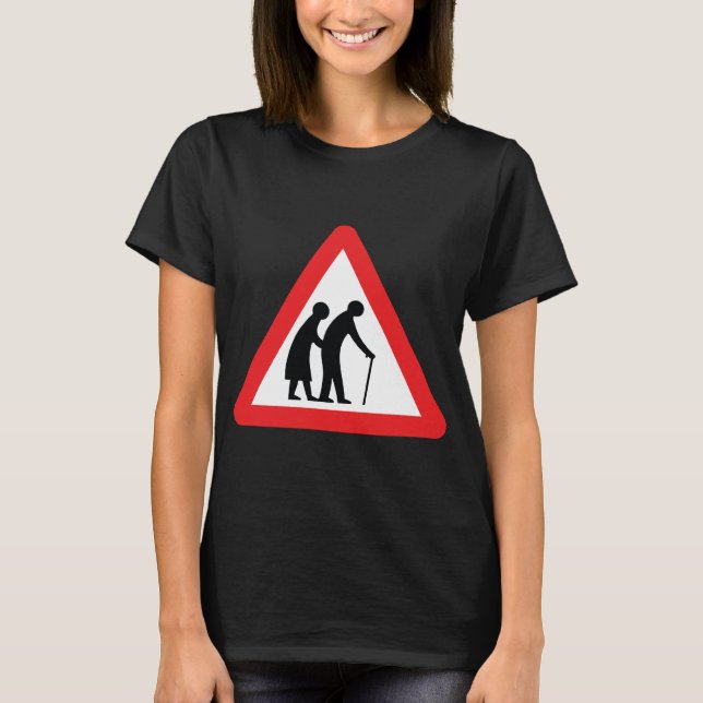 Camiseta Pessoas adultas do CUIDADO - sinal de tráfego (Frente)