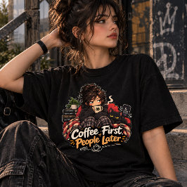 Camiseta Pessoas Depois do Café Primeiro Humorístico Introv