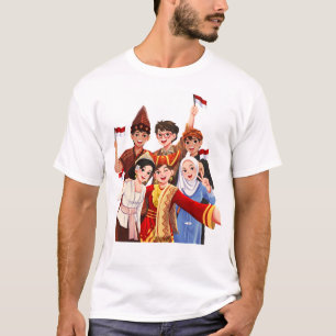 Camiseta Pessoas Indonésias Diversas Tirando Selfie em Trad