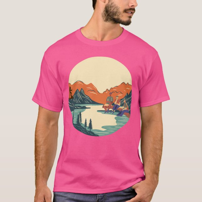 Camiseta Pessoas Sentadas Pelo Rio Na Atividade Montanhas (Frente)