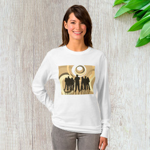 Camiseta Pessoas Silhueta Retro com Círculos Abstratos