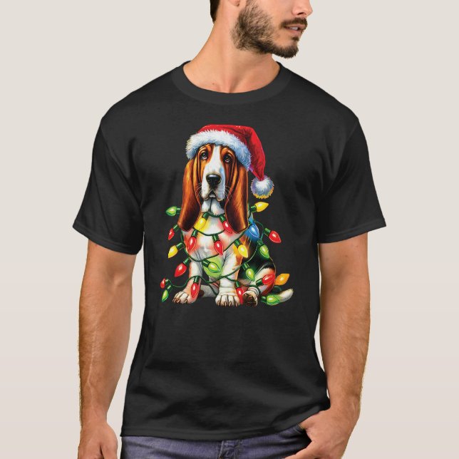 Camiseta Pet Animal Basset Hound Dog Lover Santa hat Christ (Frente)