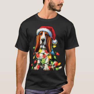 Camiseta Pet Animal Basset Hound Dog Lover Santa hat Christ