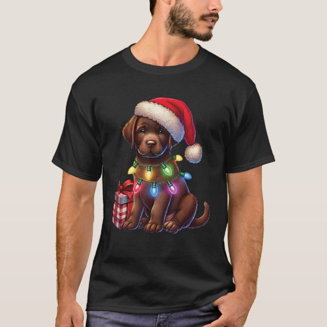 Camiseta Pet Animal Chocolate Labrador Dog Santa hat Christ (Frente)